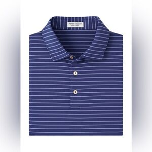 Peter Millar Drum Performance Jersey Polo Striped Golf Blue Medium NWT